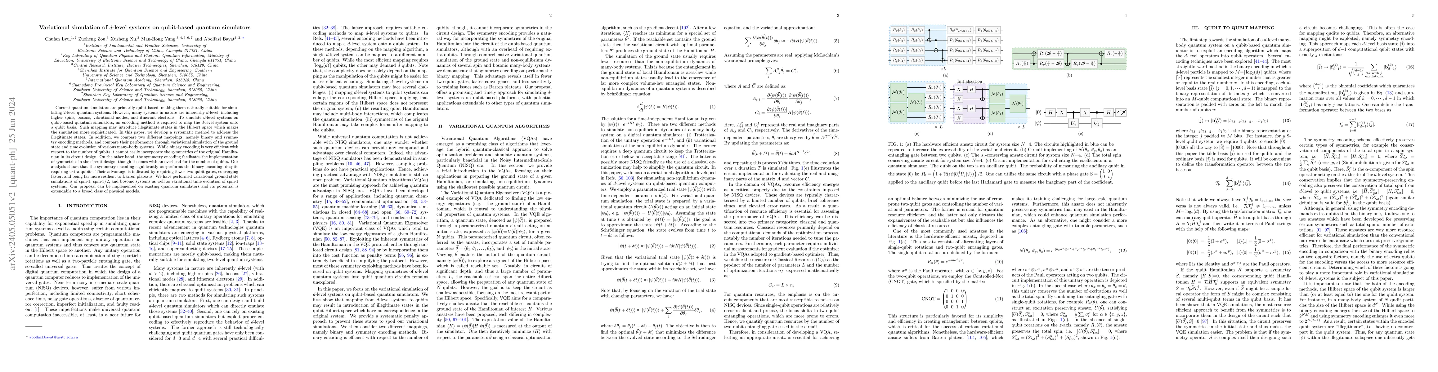 Thumbnail for Variational simulation of $d$-level systems on qubit-based quantum
  simulators