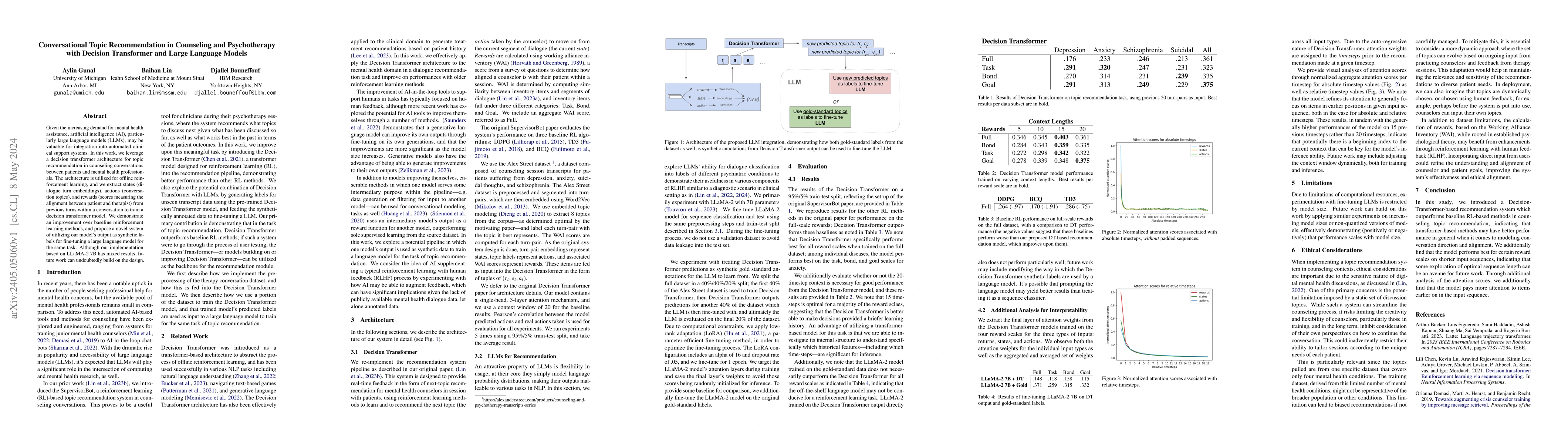 Thumbnail for Conversational Topic Recommendation in Counseling and Psychotherapy with
  Decision Transformer and Large Language Models