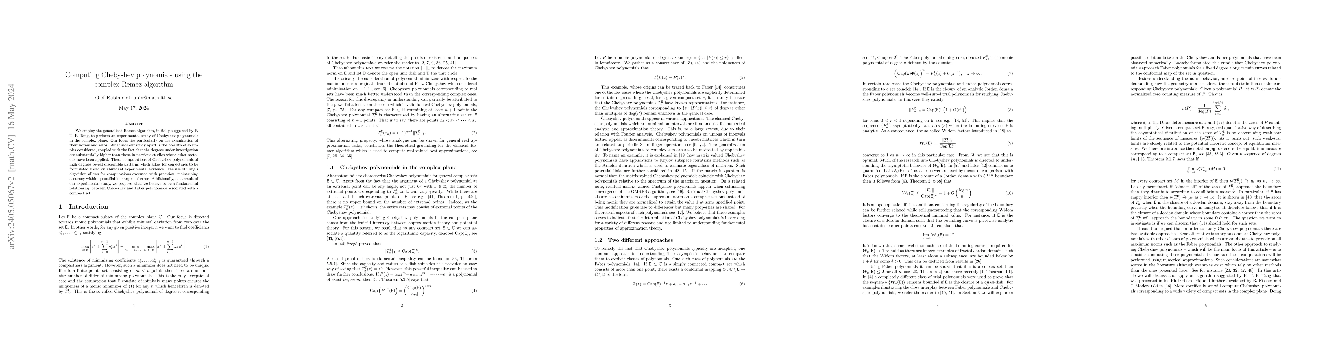 Thumbnail for Computing Chebyshev polynomials using the complex Remez algorithm