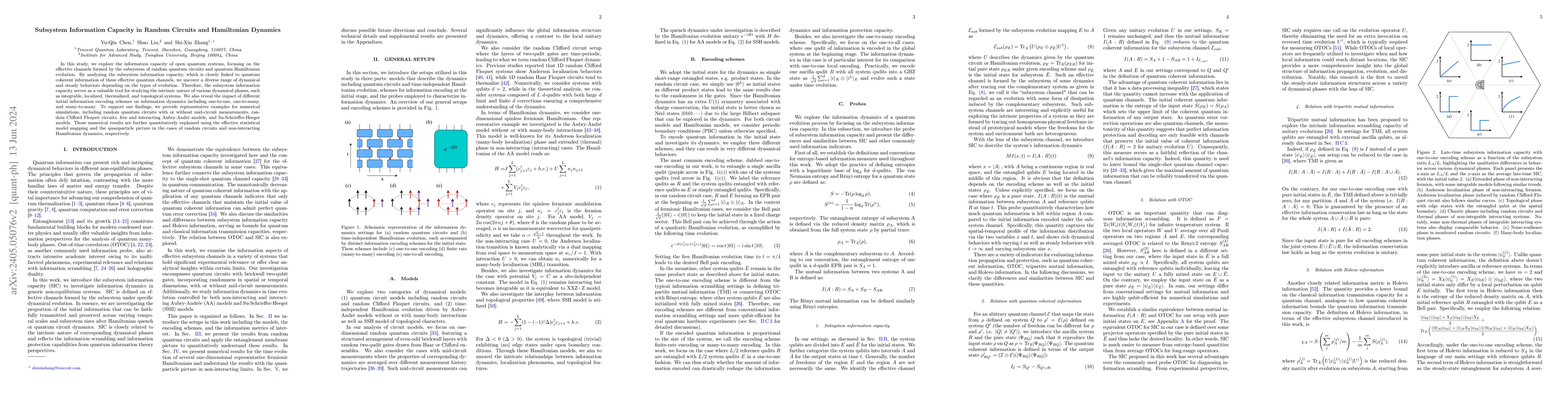 Thumbnail for Subsystem Information Capacity in Random Circuits and Hamiltonian
  Dynamics