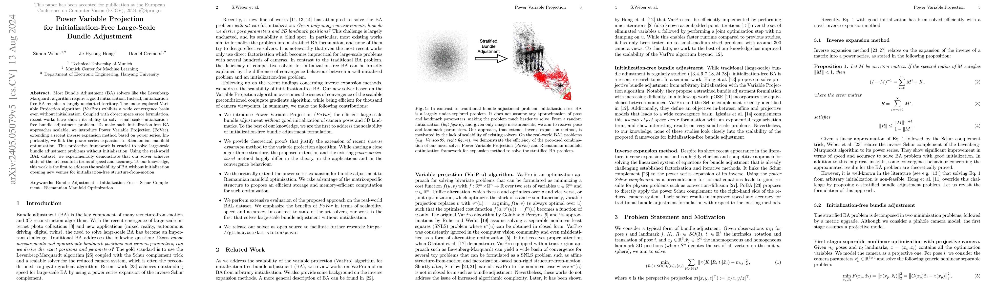 Thumbnail for Power Variable Projection for Initialization-Free Large-Scale Bundle
  Adjustment
