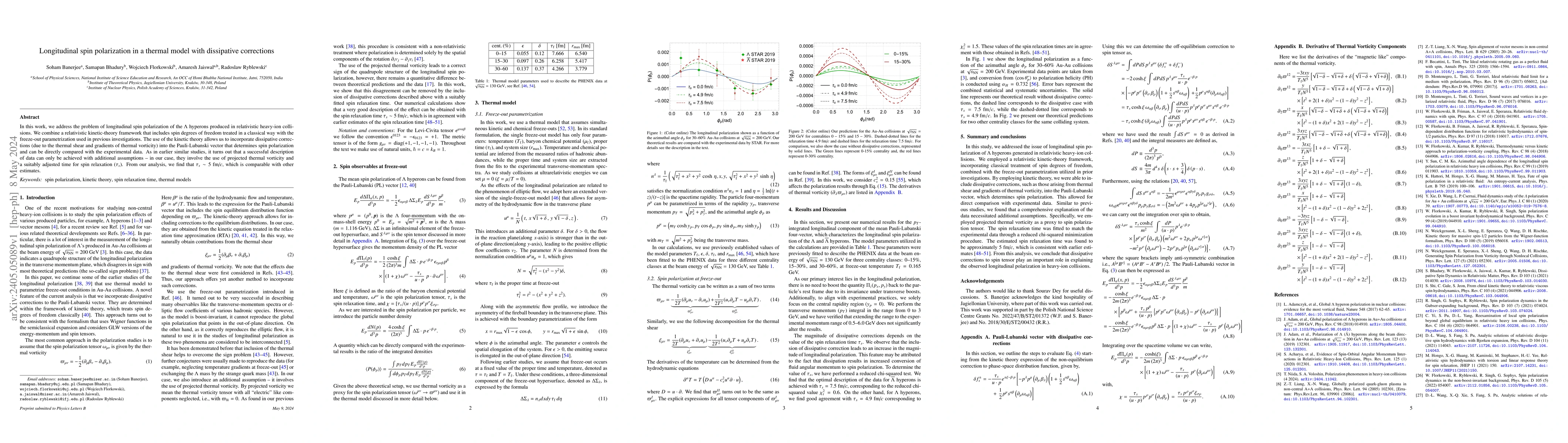 Thumbnail for Longitudinal spin polarization in a thermal model with dissipative
  corrections