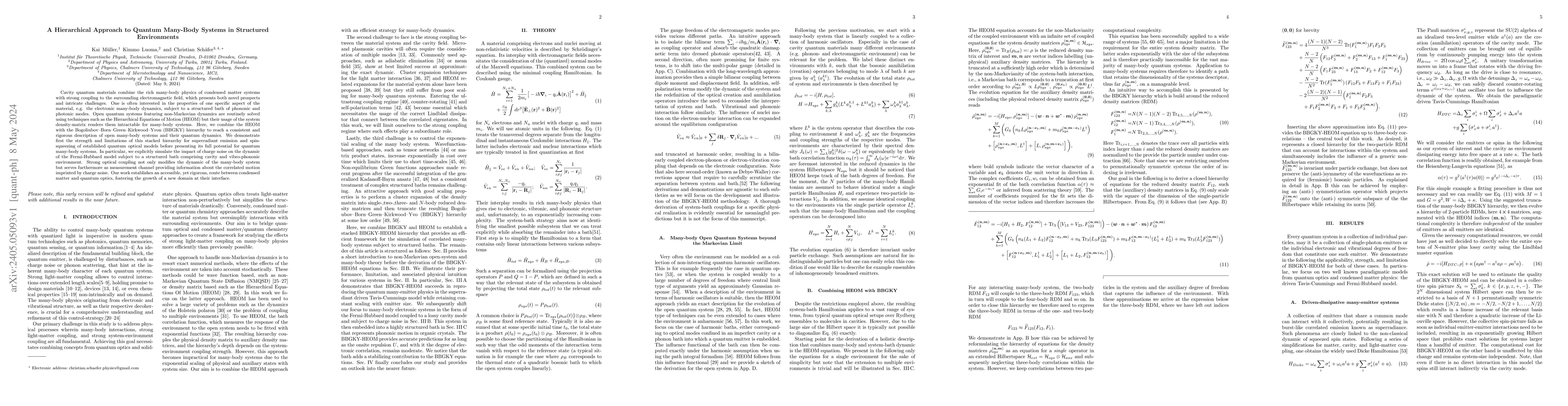 Thumbnail for A Hierarchical Approach to Quantum Many-Body Systems in Structured
  Environments