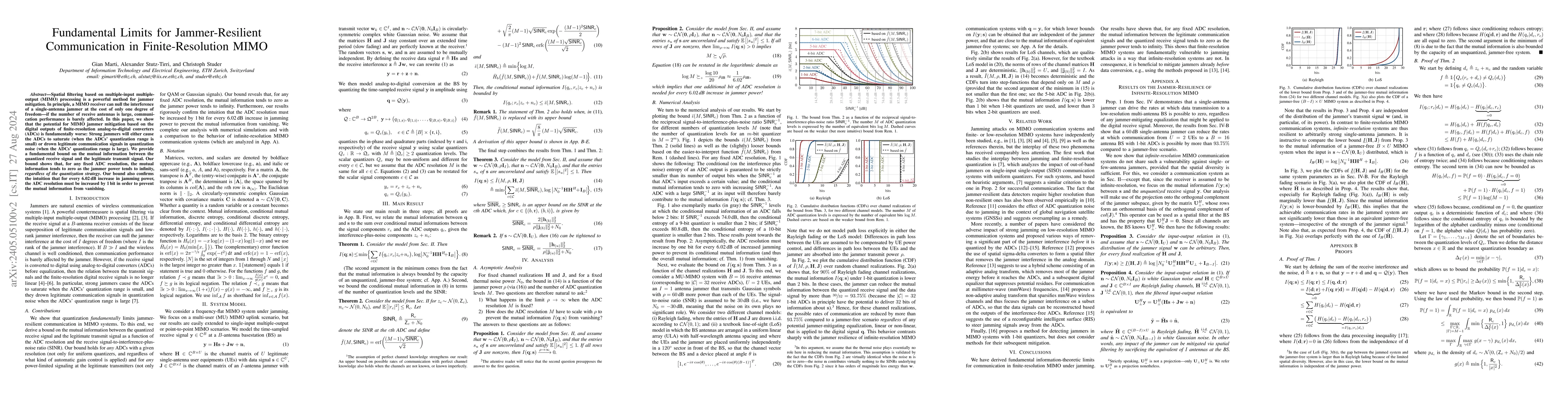 Thumbnail for Fundamental Limits for Jammer-Resilient Communication in
  Finite-Resolution MIMO