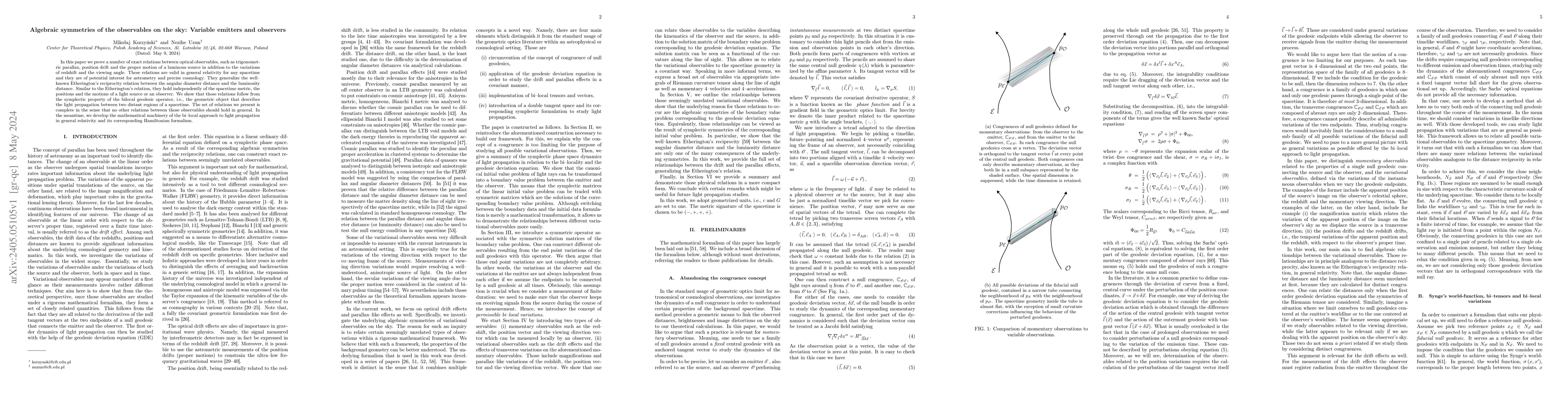 Thumbnail for Algebraic symmetries of the observables on the sky: Variable emitters
  and observers