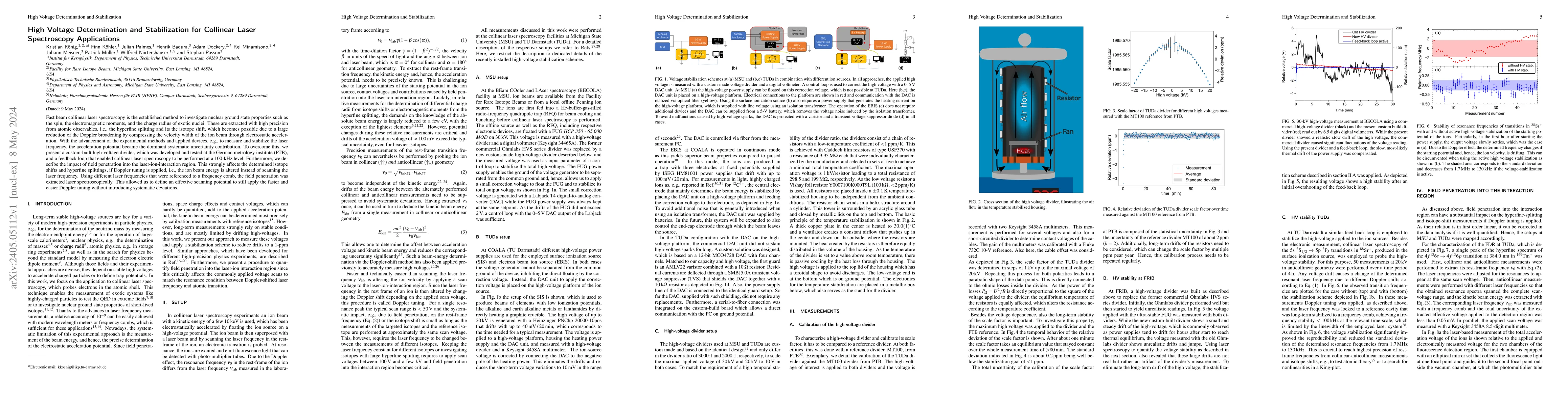 Thumbnail for High Voltage Determination and Stabilization for Collinear Laser
  Spectroscopy Applications