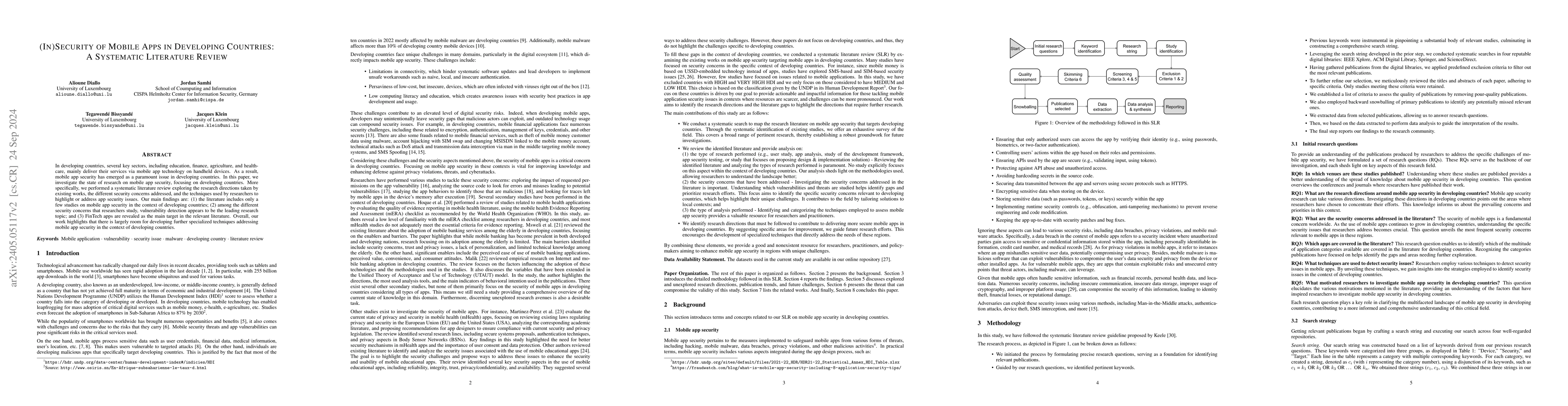 Thumbnail for (In)Security of Mobile Apps in Developing Countries: A Systematic
  Literature Review