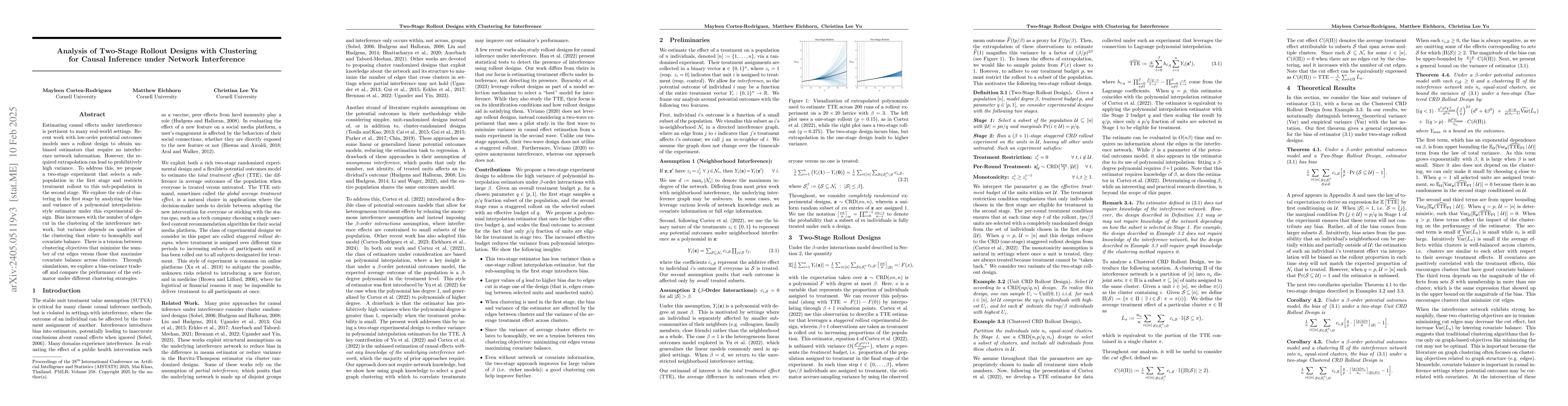 Thumbnail for Combining Rollout Designs and Clustering for Causal Inference under
  Low-order Interference
