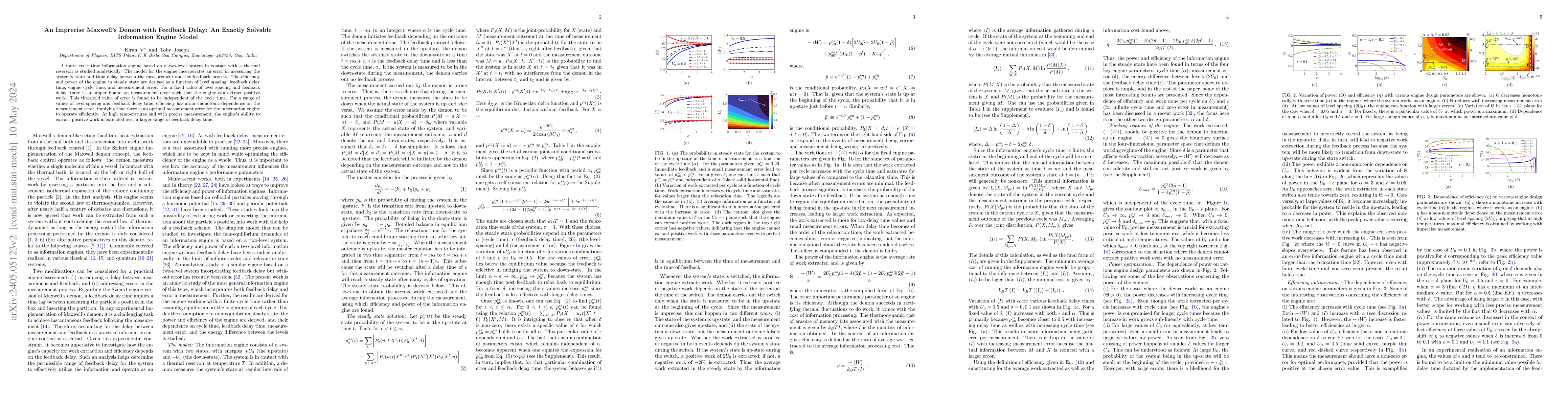 Thumbnail for An Imprecise Maxwell's Demon with Feedback Delay: An Exactly Solvable
  Information Engine Model