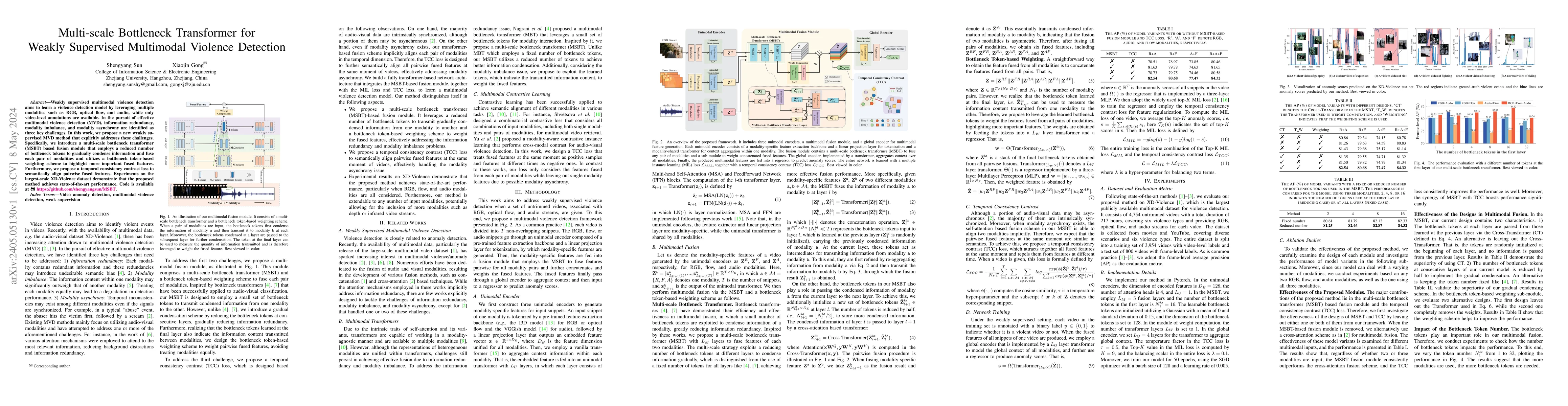 Thumbnail for Multi-scale Bottleneck Transformer for Weakly Supervised Multimodal
  Violence Detection