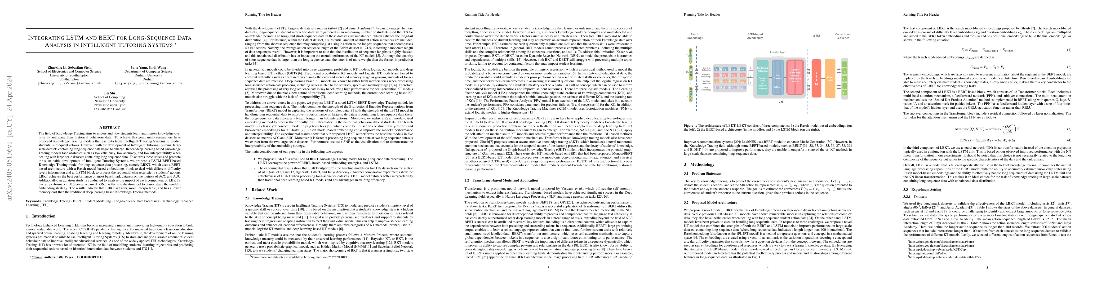 Thumbnail for Integrating LSTM and BERT for Long-Sequence Data Analysis in Intelligent
  Tutoring Systems