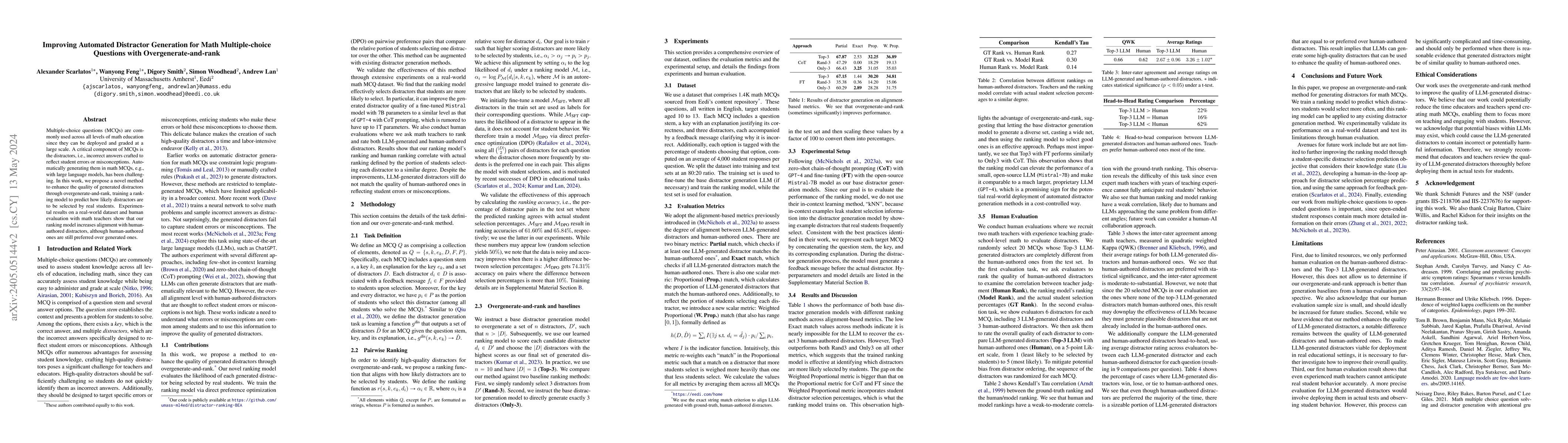 Thumbnail for Improving Automated Distractor Generation for Math Multiple-choice
  Questions with Overgenerate-and-rank