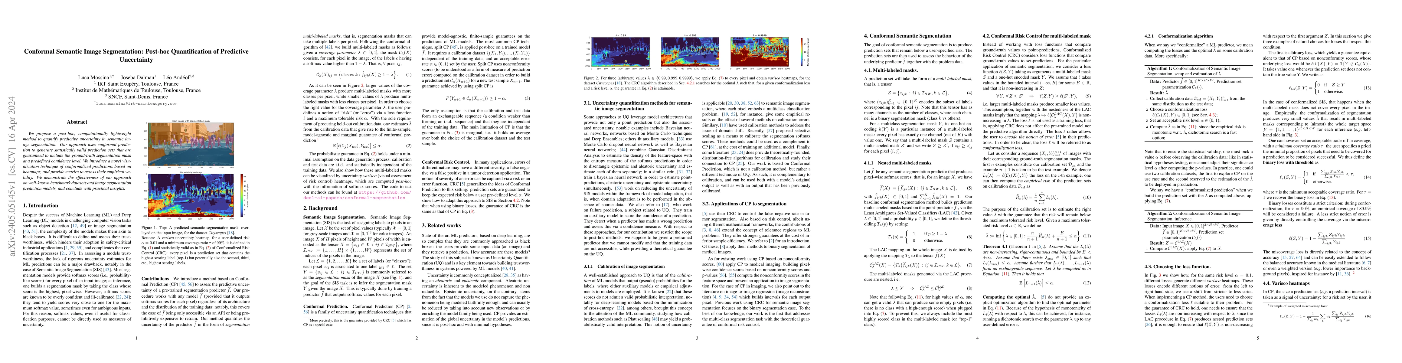 Thumbnail for Conformal Semantic Image Segmentation: Post-hoc Quantification of
  Predictive Uncertainty