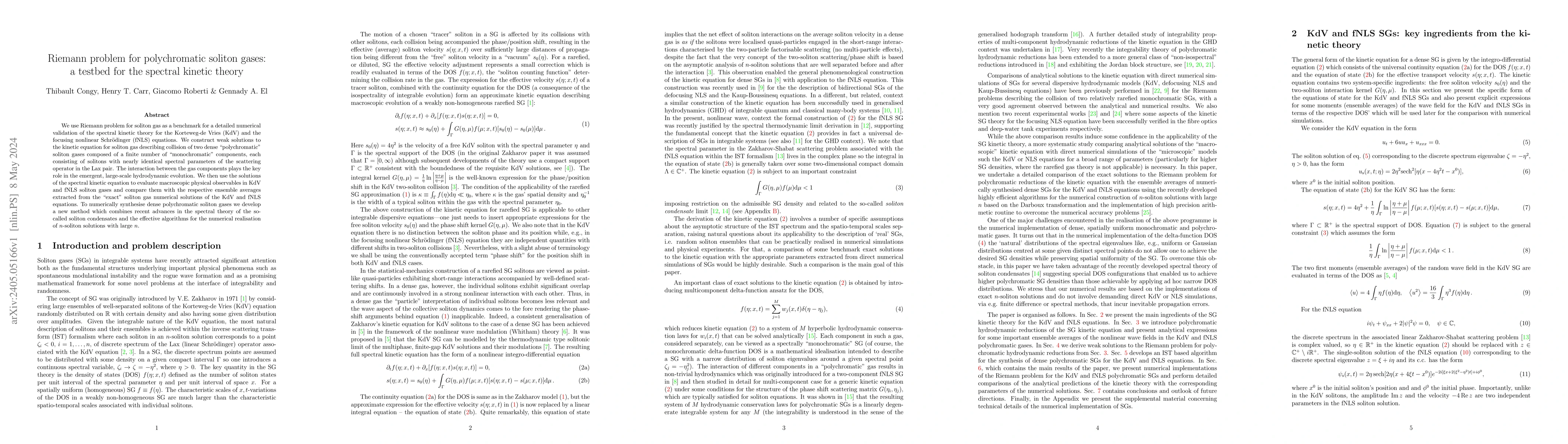 Thumbnail for Riemann problem for polychromatic soliton gases: a testbed for the
  spectral kinetic theory