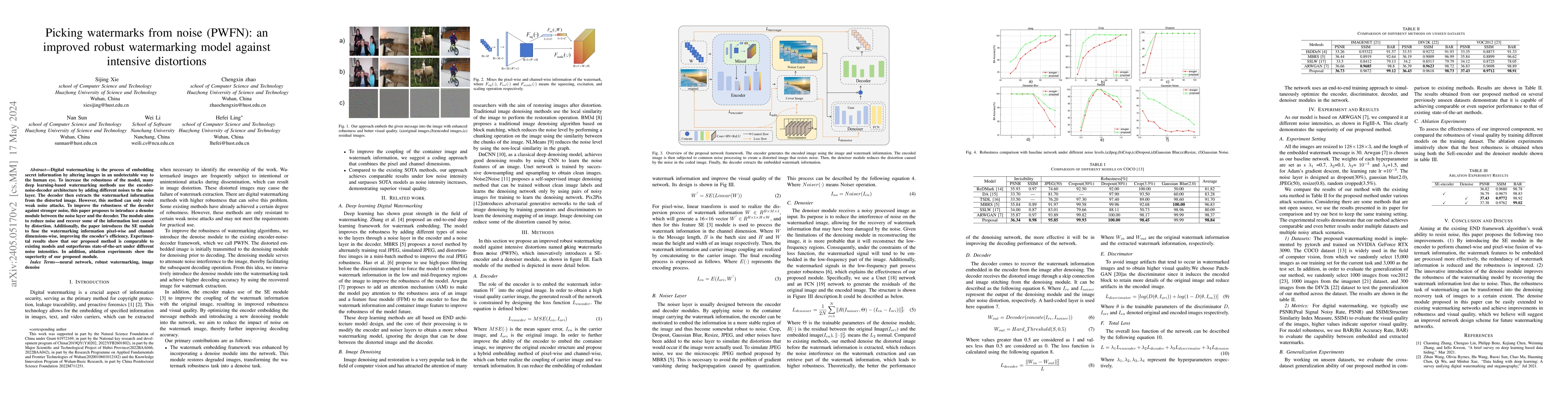 Thumbnail for Picking watermarks from noise (PWFN): an improved robust watermarking
  model against intensive distortions