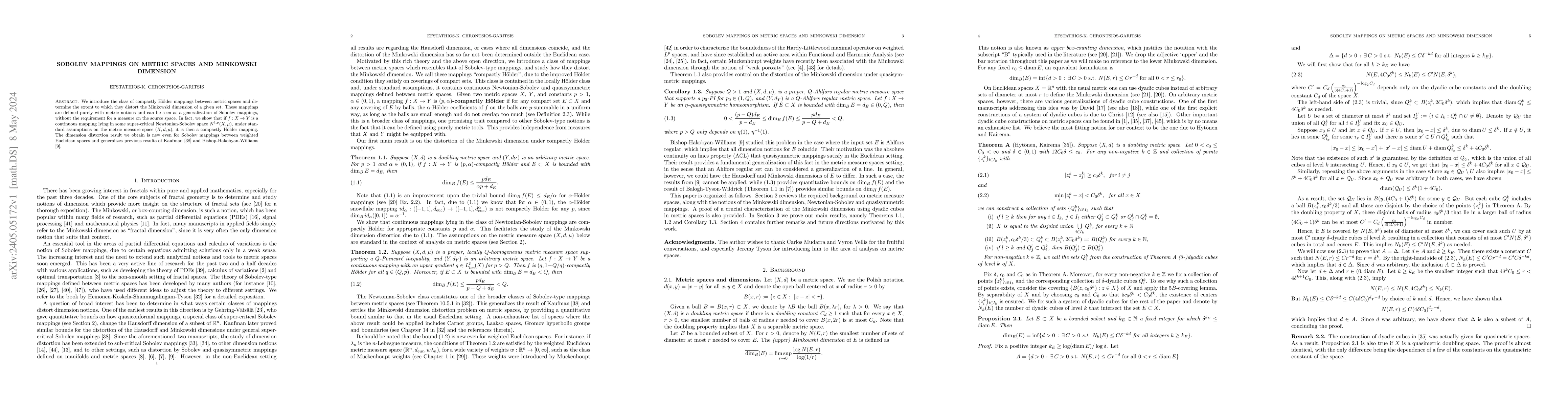 Thumbnail for Sobolev mappings on metric spaces and Minkowski dimension