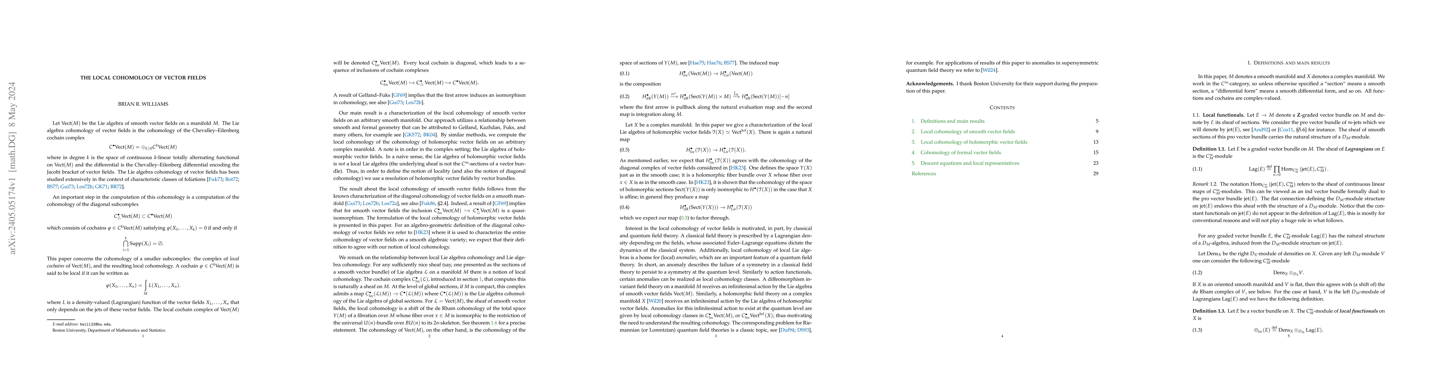 Thumbnail for The local cohomology of vector fields