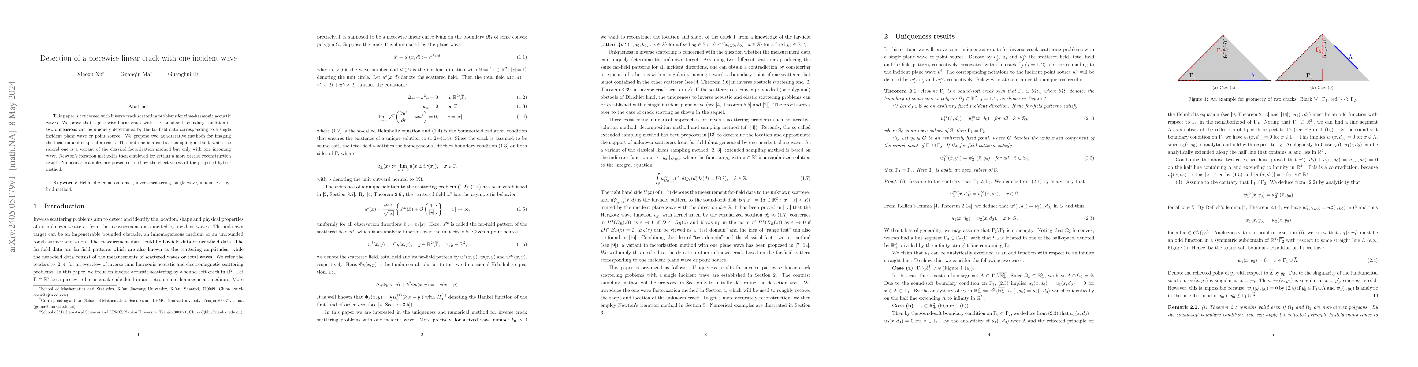 Thumbnail for Detection of a piecewise linear crack with one incident wave