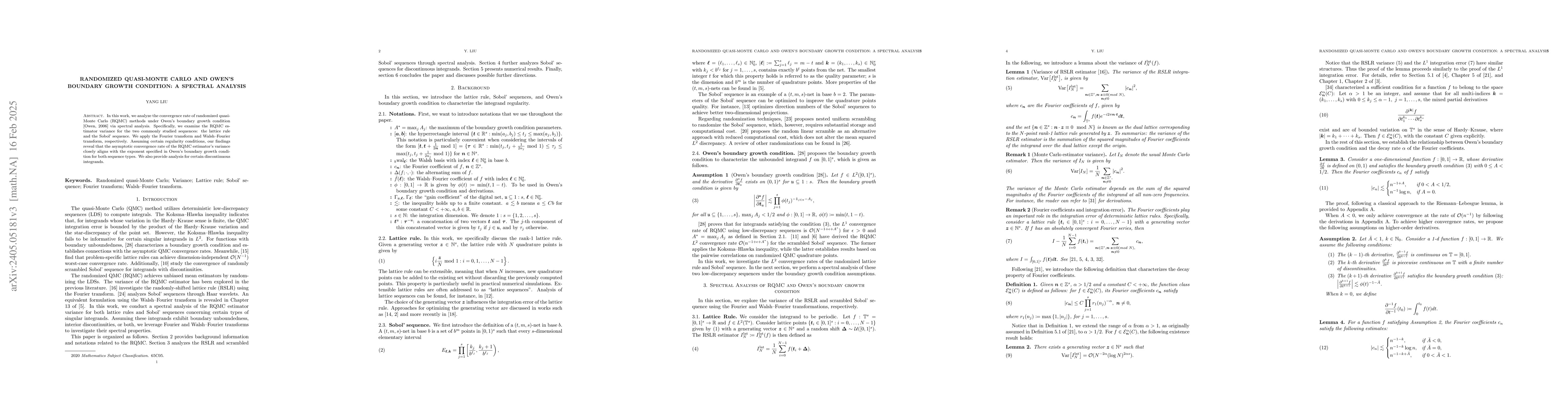 Thumbnail for Randomized quasi-Monte Carlo and Owen's boundary growth condition: A
  spectral analysis