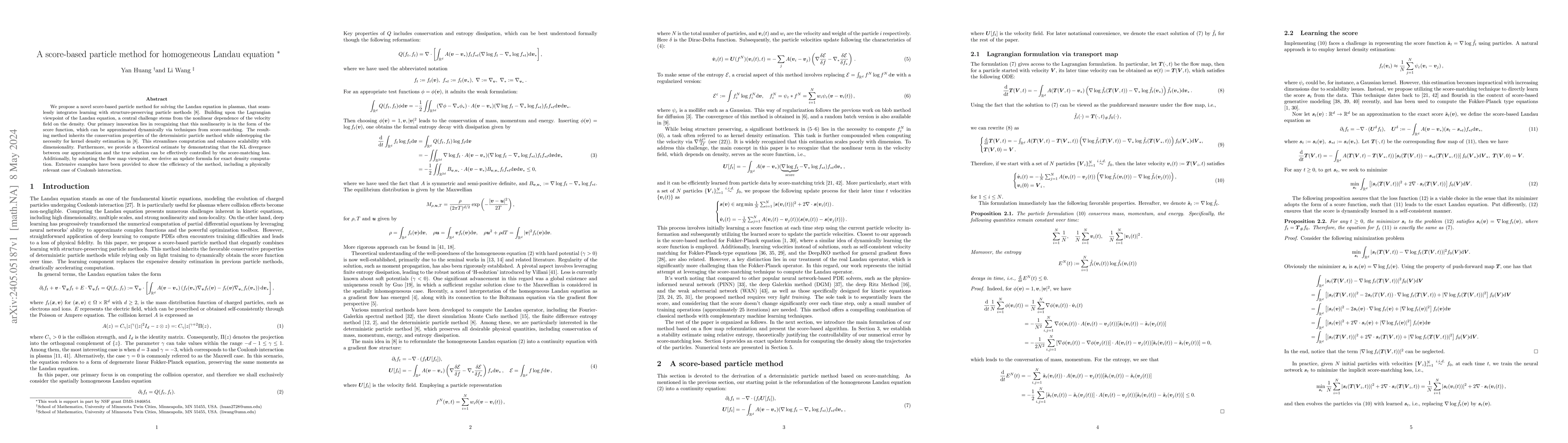 Thumbnail for A score-based particle method for homogeneous Landau equation