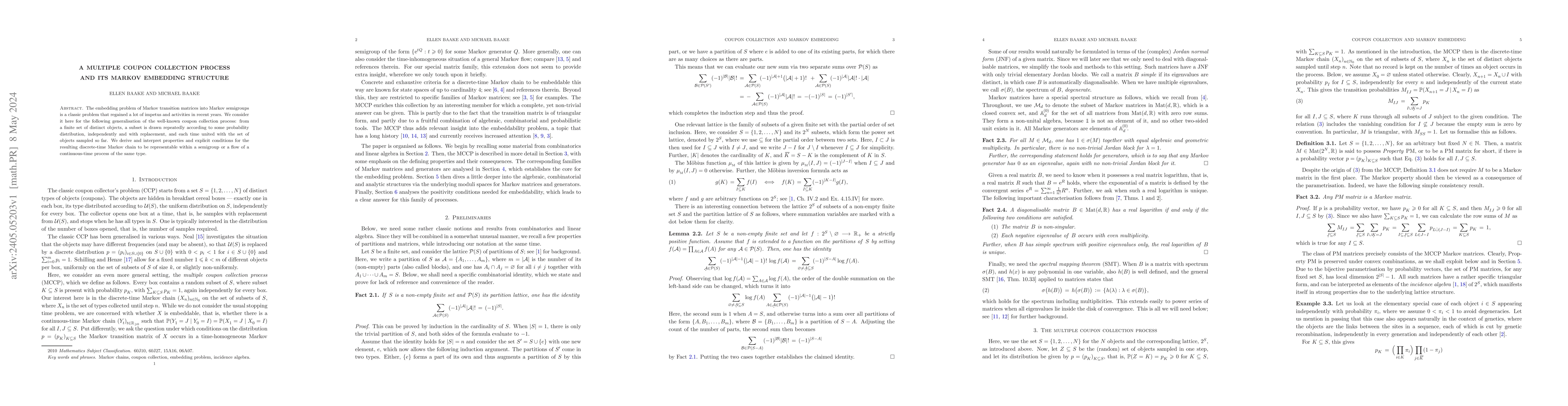 Thumbnail for A multiple coupon collection process and its Markov embedding structure