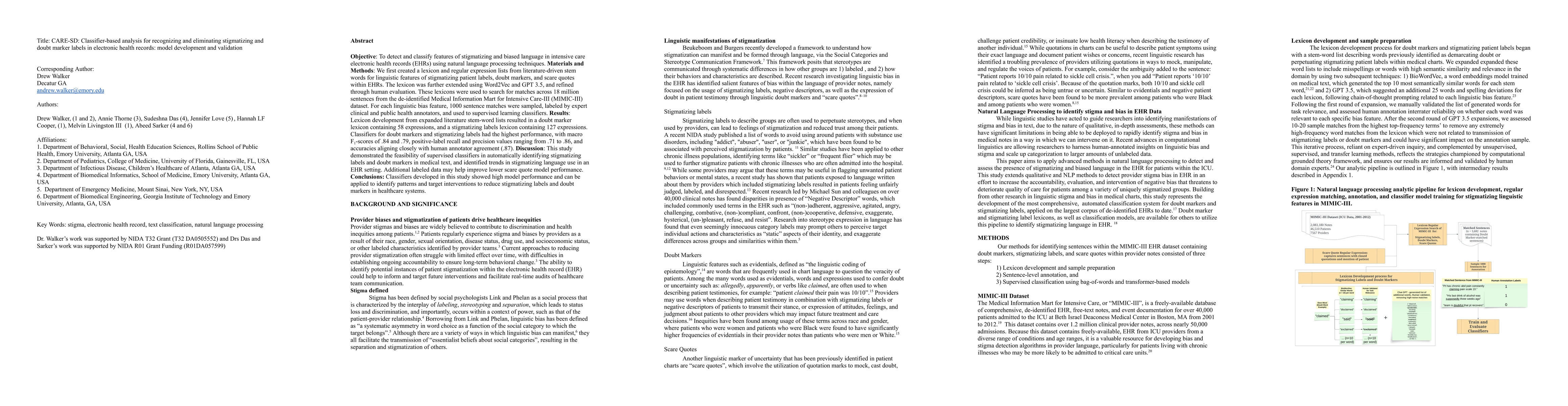 Thumbnail for CARE-SD: Classifier-based analysis for recognizing and eliminating
  stigmatizing and doubt marker labels in electronic health records: model
  development and validation