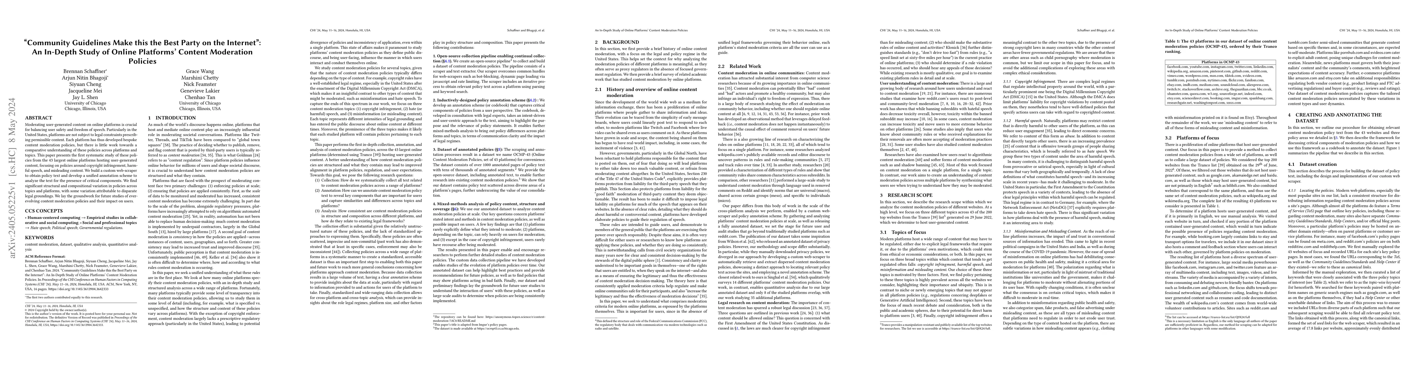 Thumbnail for "Community Guidelines Make this the Best Party on the Internet": An
  In-Depth Study of Online Platforms' Content Moderation Policies