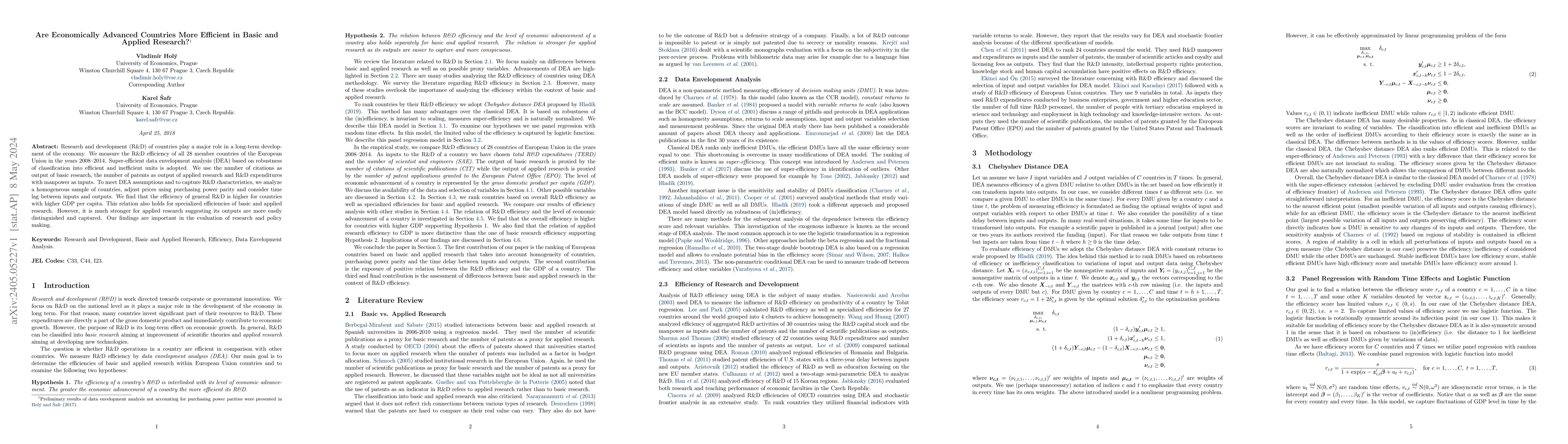 Thumbnail for Are Economically Advanced Countries More Efficient in Basic and Applied
  Research?