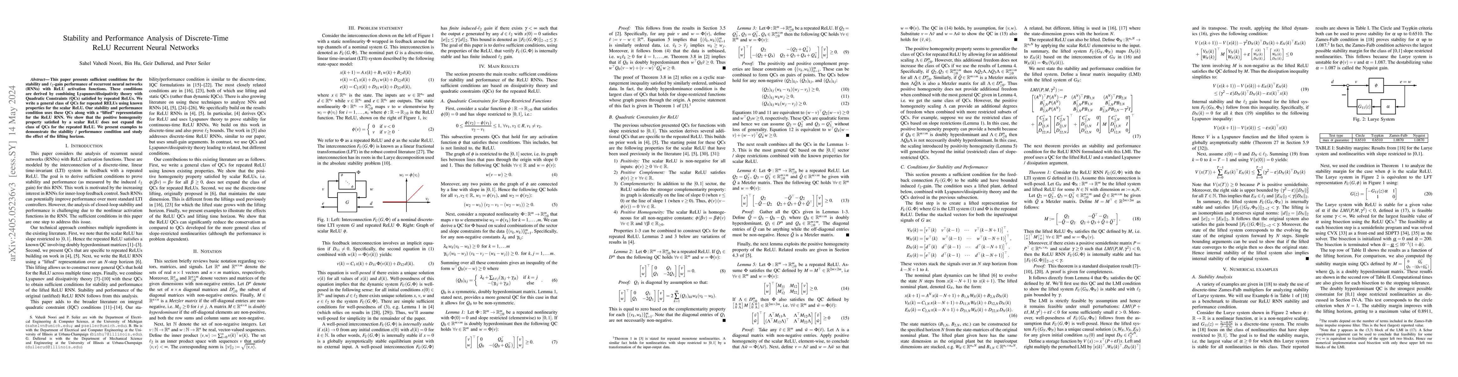 Thumbnail for Stability and Performance Analysis of Discrete-Time ReLU Recurrent
  Neural Networks
