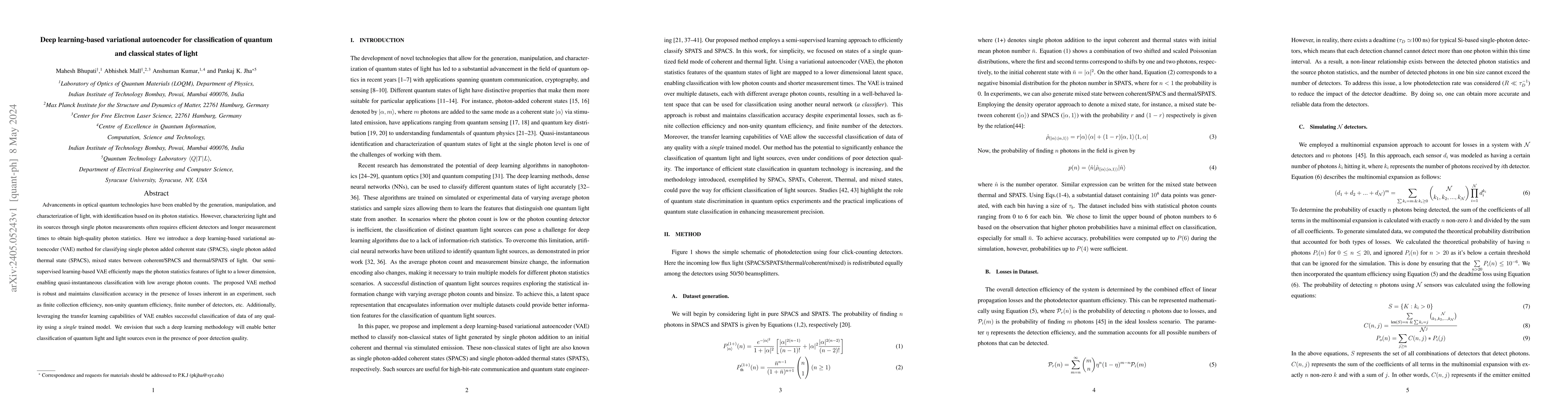 Thumbnail for Deep learning-based variational autoencoder for classification of
  quantum and classical states of light
