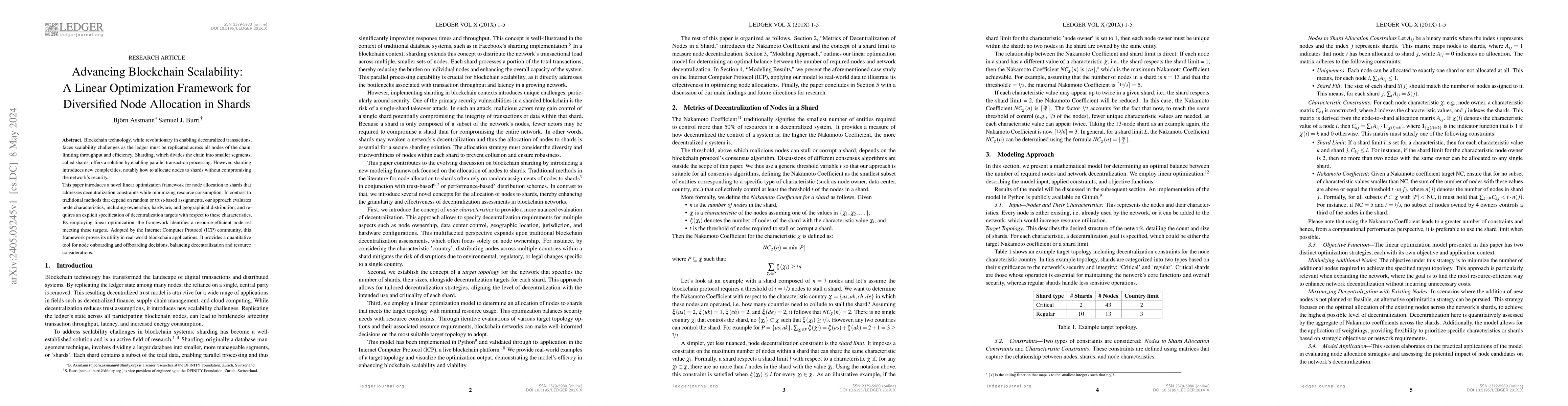 Thumbnail for Advancing Blockchain Scalability: A Linear Optimization Framework for
  Diversified Node Allocation in Shards