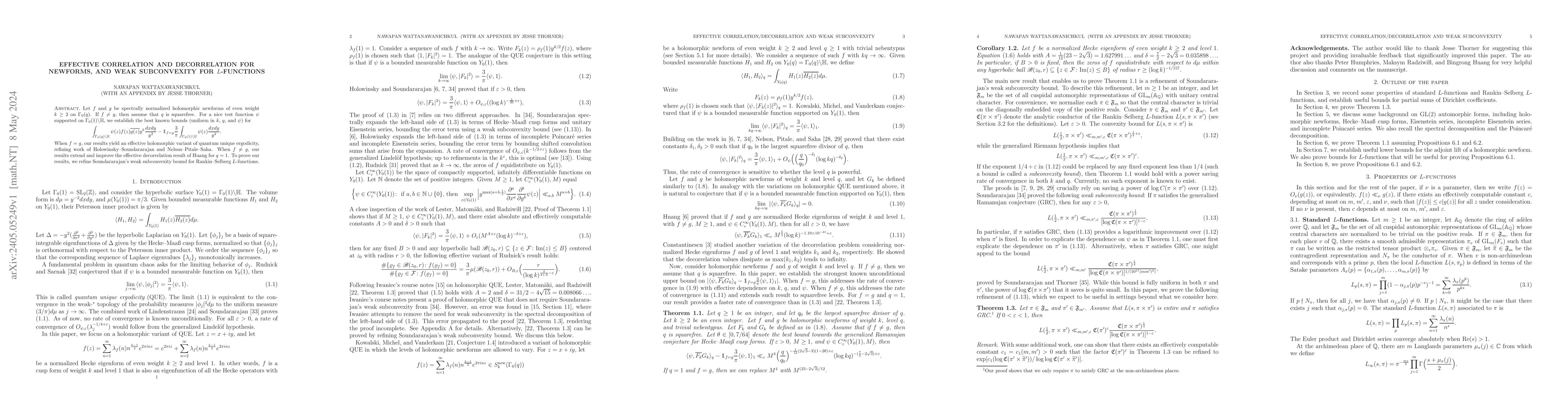 Thumbnail for Effective correlation and decorrelation for newforms, and weak
  subconvexity for $L$-functions