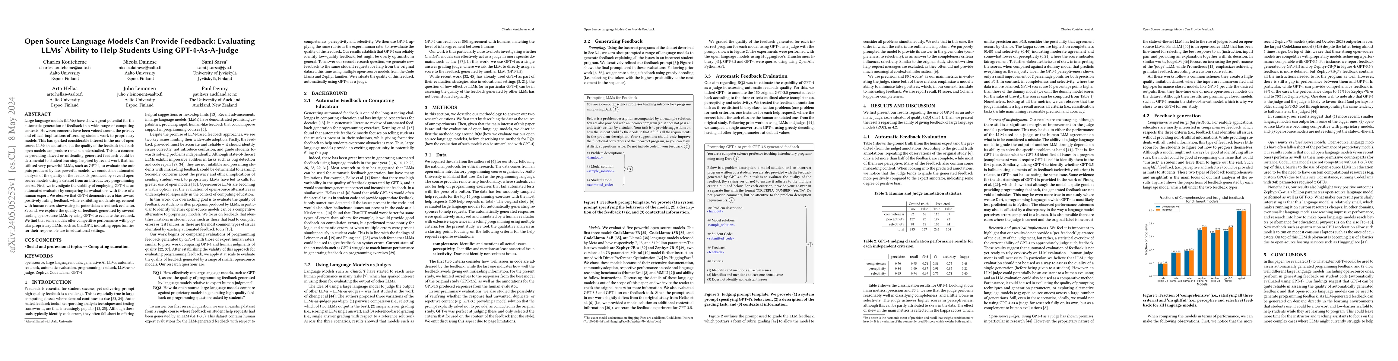 Thumbnail for Open Source Language Models Can Provide Feedback: Evaluating LLMs'
  Ability to Help Students Using GPT-4-As-A-Judge
