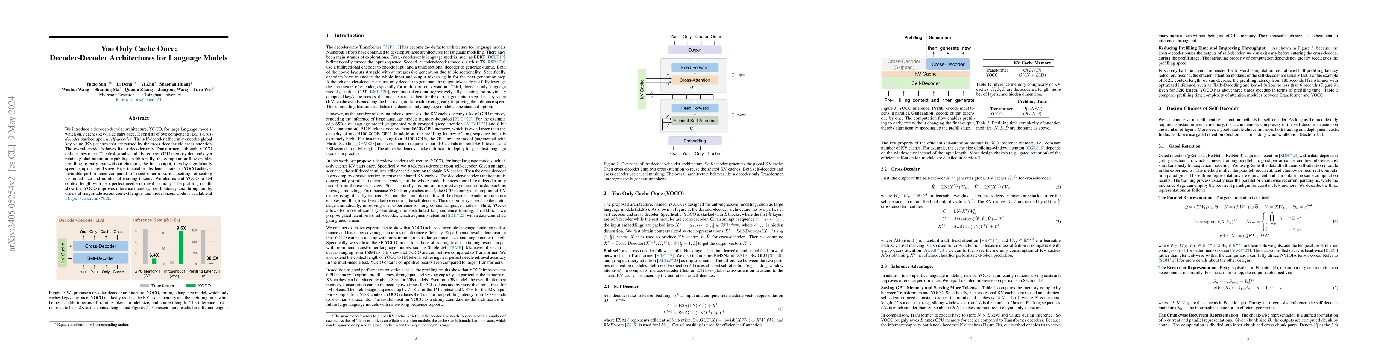 Thumbnail for You Only Cache Once: Decoder-Decoder Architectures for Language Models