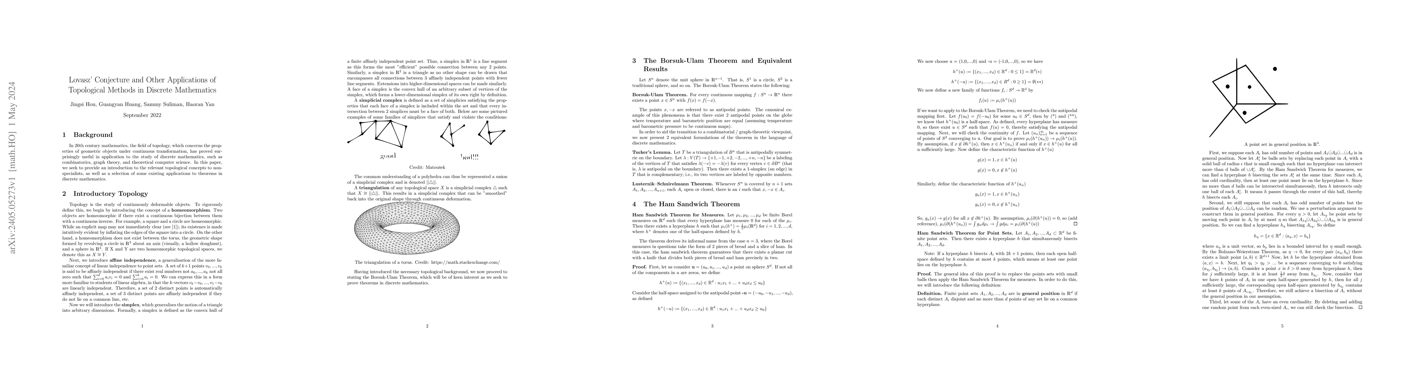 Thumbnail for Lovasz' Conjecture and Other Applications of Topological Methods in
  Discrete Mathematics