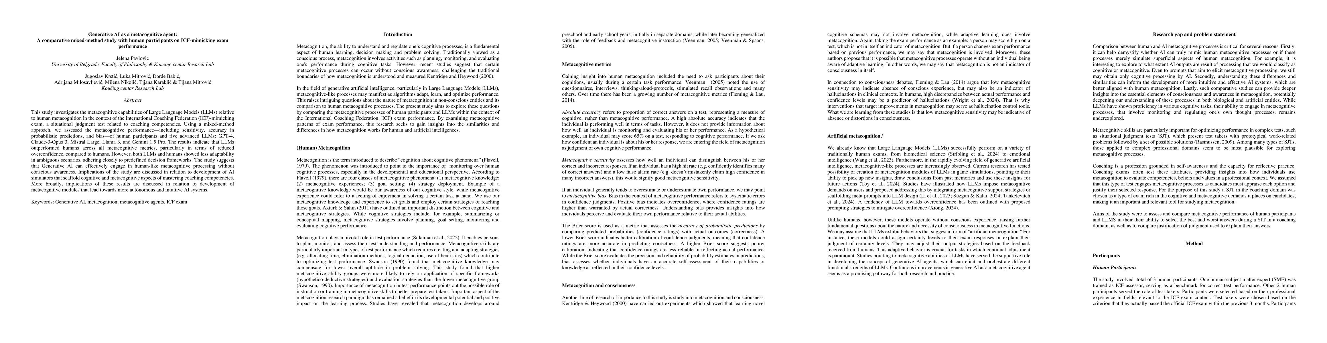 Thumbnail for Generative AI as a metacognitive agent: A comparative mixed-method study
  with human participants on ICF-mimicking exam performance