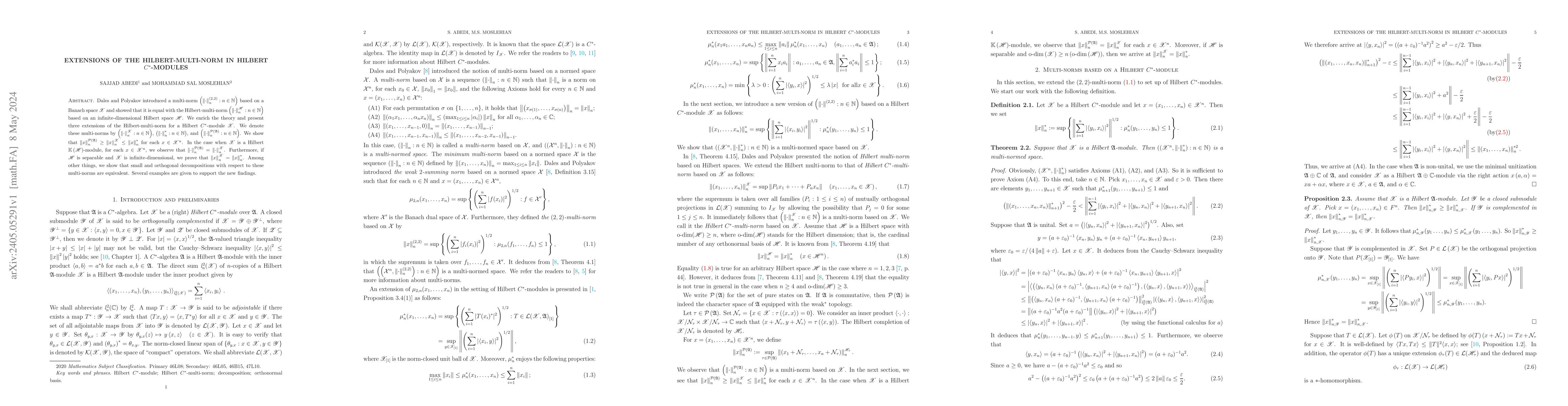 Thumbnail for Extensions of the Hilbert-multi-norm in Hilbert $C^*$-modules