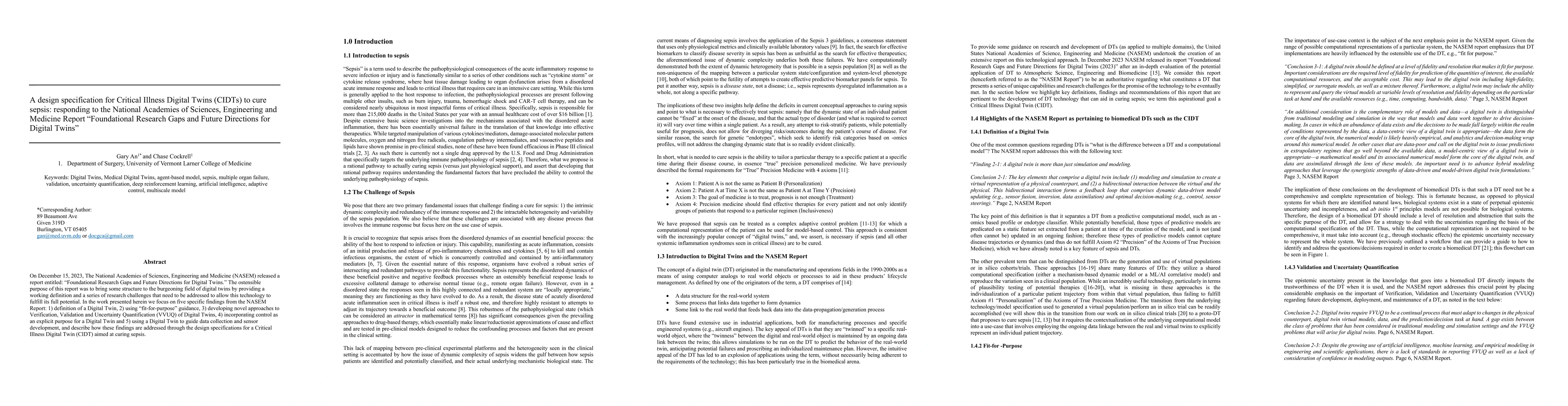 Thumbnail for A design specification for Critical Illness Digital Twins to cure
  sepsis: responding to the National Academies of Sciences, Engineering and
  Medicine Report: Foundational Research Gaps and Future Directions for Digital
  Twins