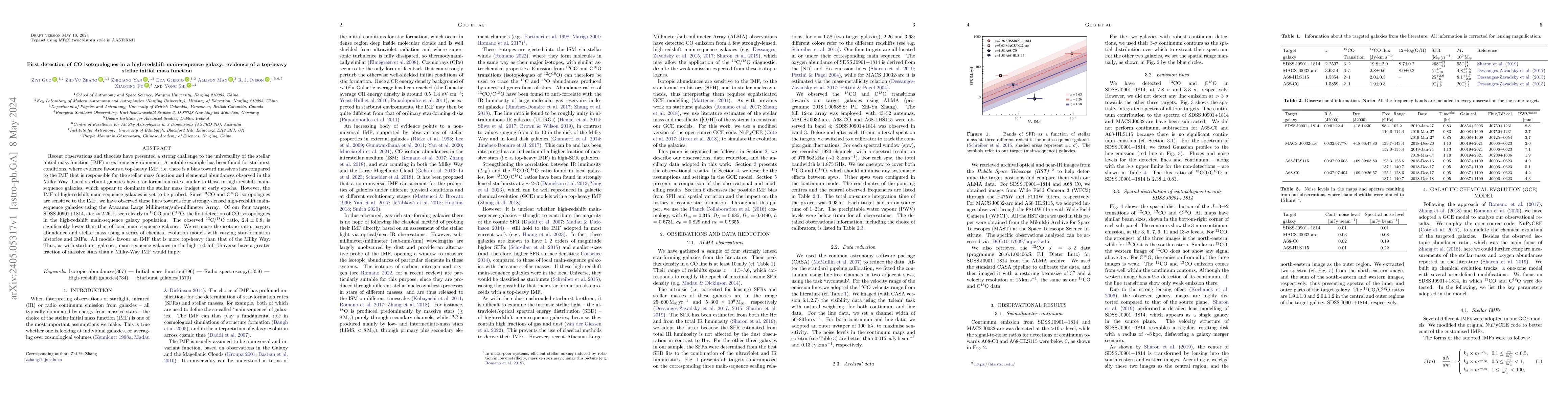 Thumbnail for First detection of CO isotopologues in a high-redshift main-sequence
  galaxy: evidence of a top-heavy stellar initial mass function