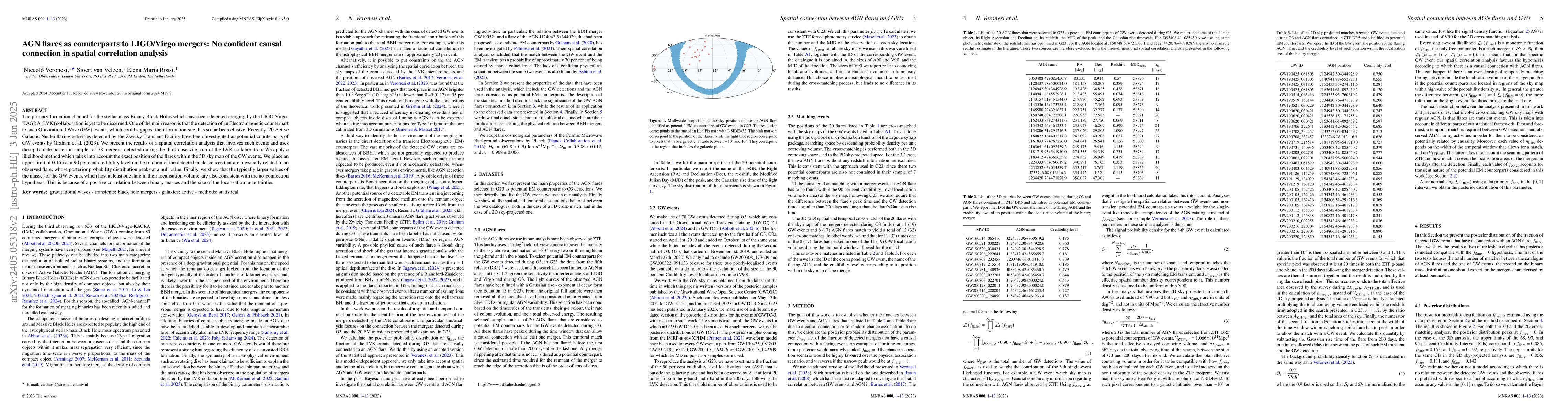 Thumbnail for AGN flares as counterparts to the mergers detected by LIGO and Virgo: a
  novel spatial correlation analysis
