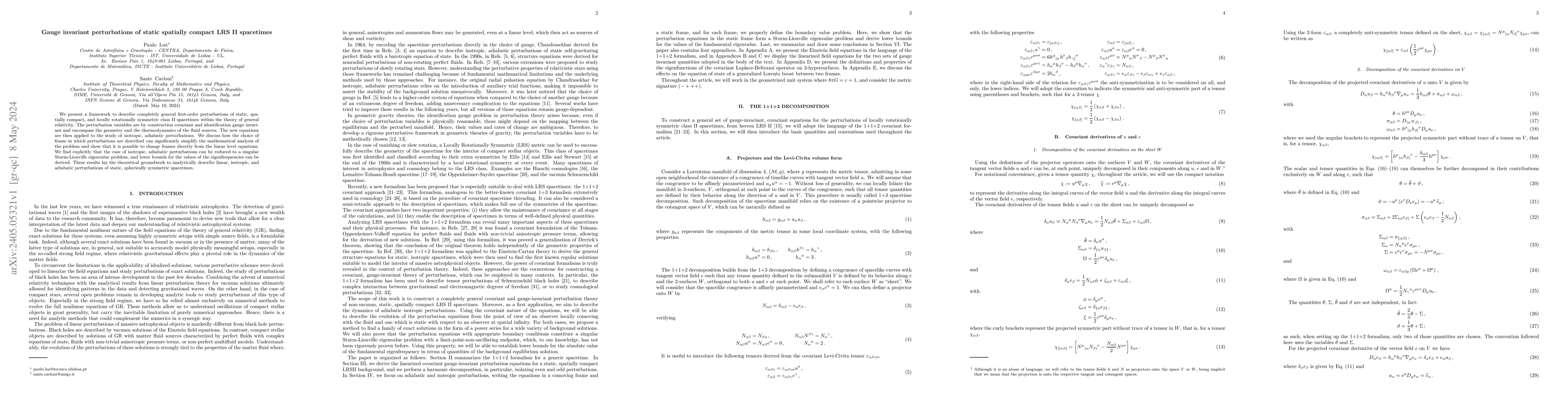 Thumbnail for Gauge invariant perturbations of static spatially compact LRS II
  spacetimes