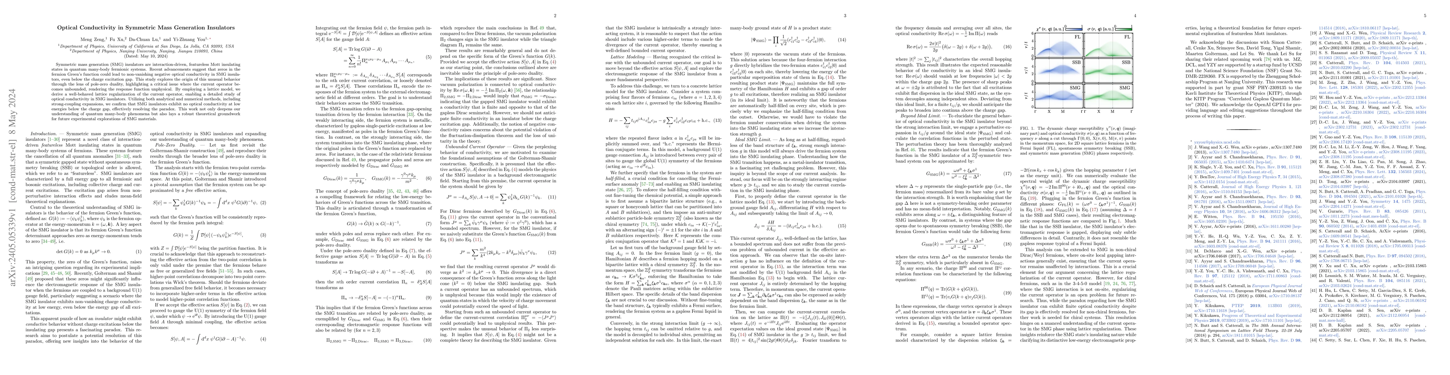 Thumbnail for Optical Conductivity in Symmetric Mass Generation Insulators