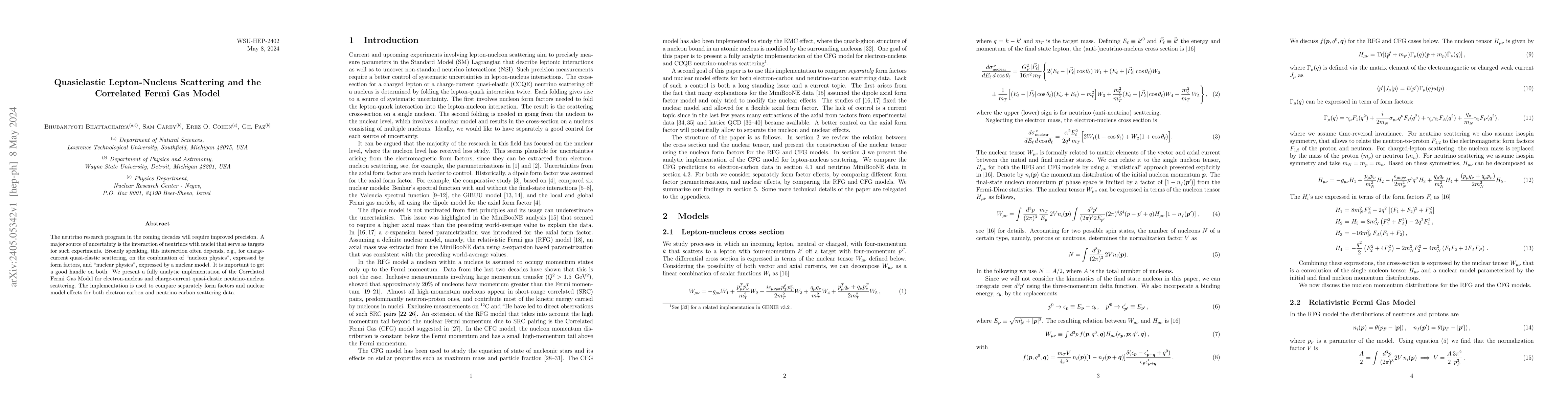 Thumbnail for Quasielastic Lepton-Nucleus Scattering and the Correlated Fermi Gas
  Model