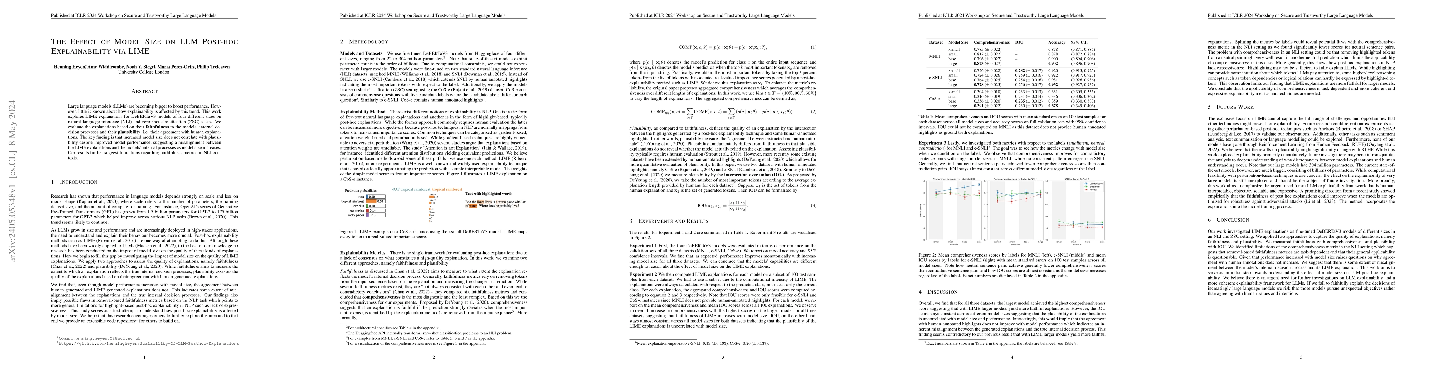 Thumbnail for The Effect of Model Size on LLM Post-hoc Explainability via LIME