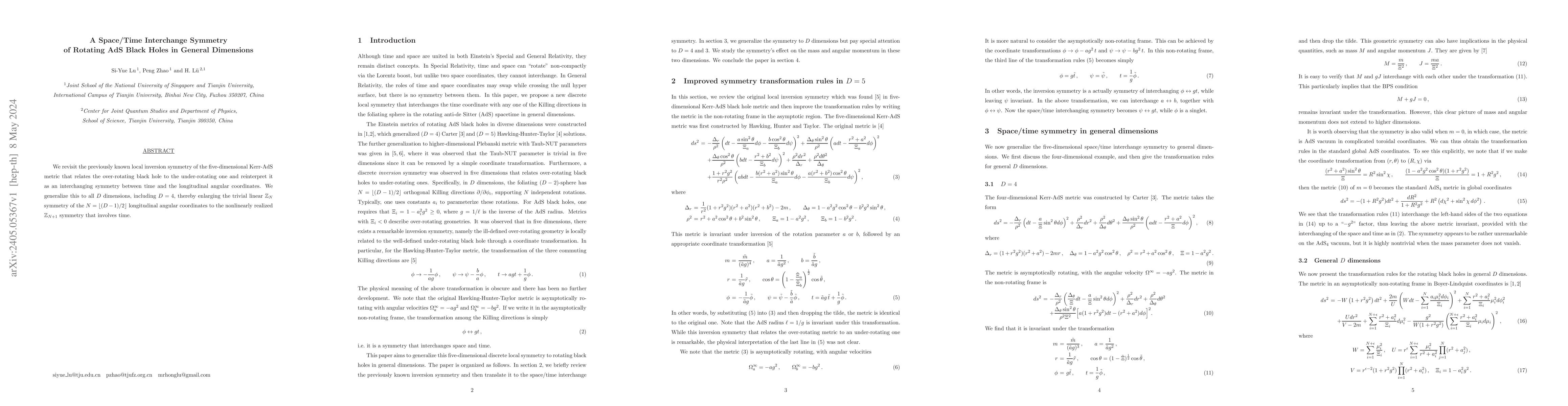 Thumbnail for A Space/Time Interchange Symmetry of Rotating AdS Black Holes in General
  Dimensions