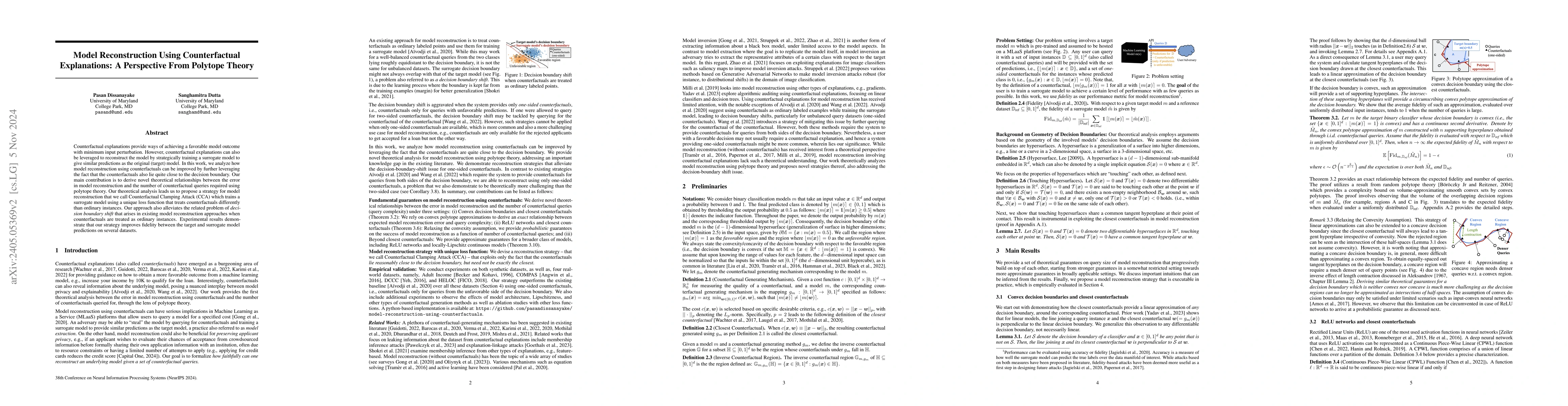 Thumbnail for Model Reconstruction Using Counterfactual Explanations: Mitigating the
  Decision Boundary Shift