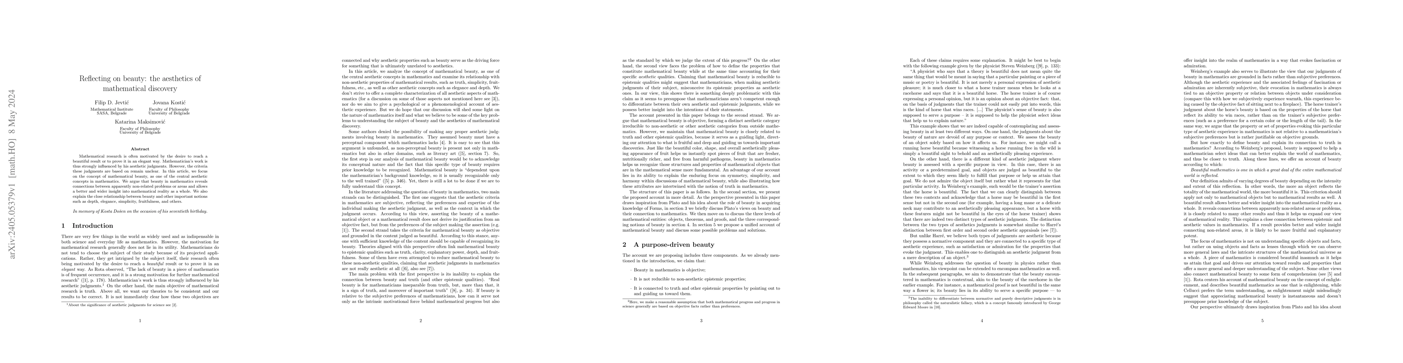 Thumbnail for Reflecting on beauty: the aesthetics of mathematical discovery