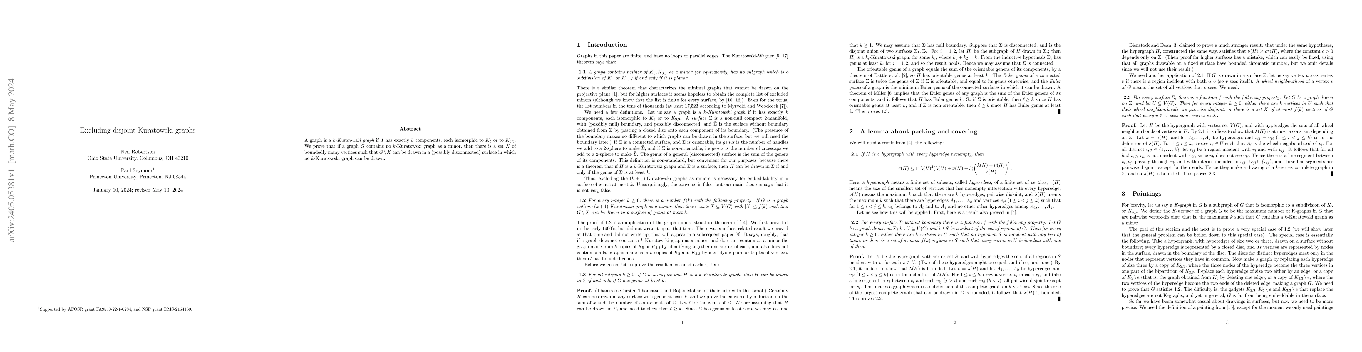Thumbnail for Excluding disjoint Kuratowski graphs