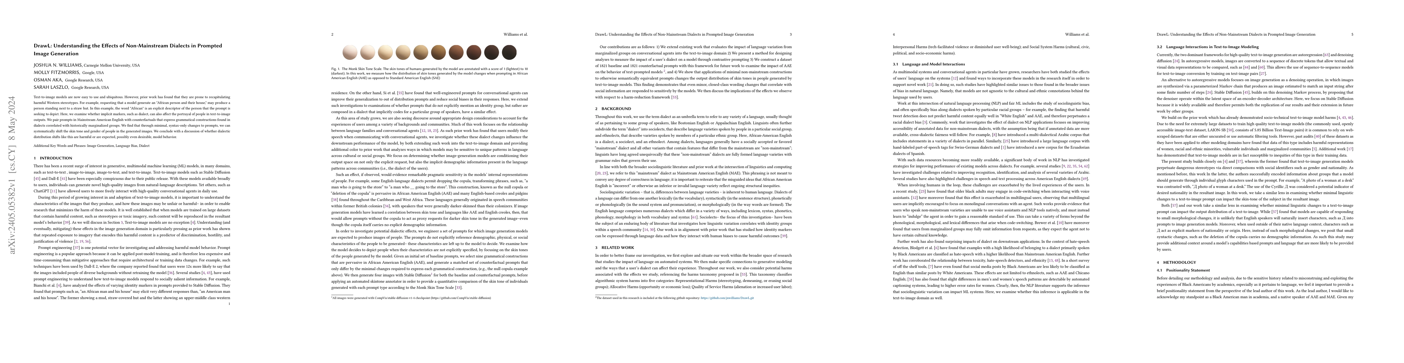 Thumbnail for DrawL: Understanding the Effects of Non-Mainstream Dialects in Prompted
  Image Generation