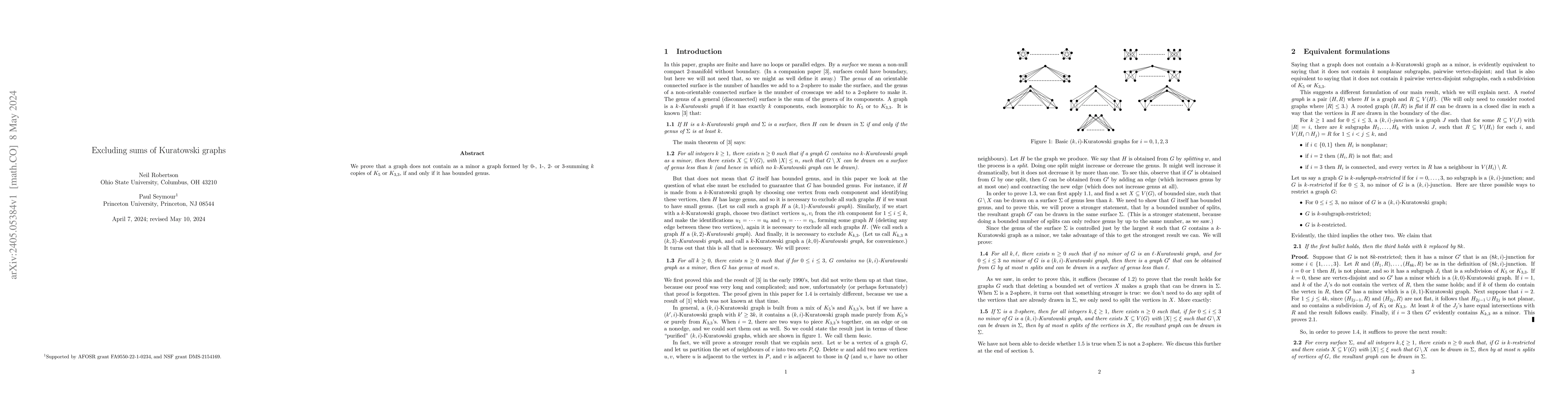 Thumbnail for Excluding sums of Kuratowski graphs